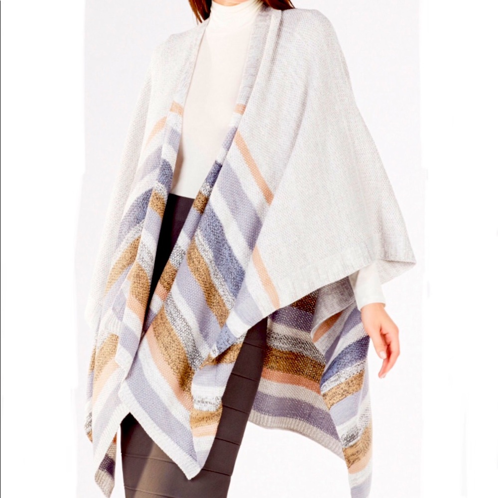 BCBGMAXAZRIA Multi-Colored Stripe Poncho
